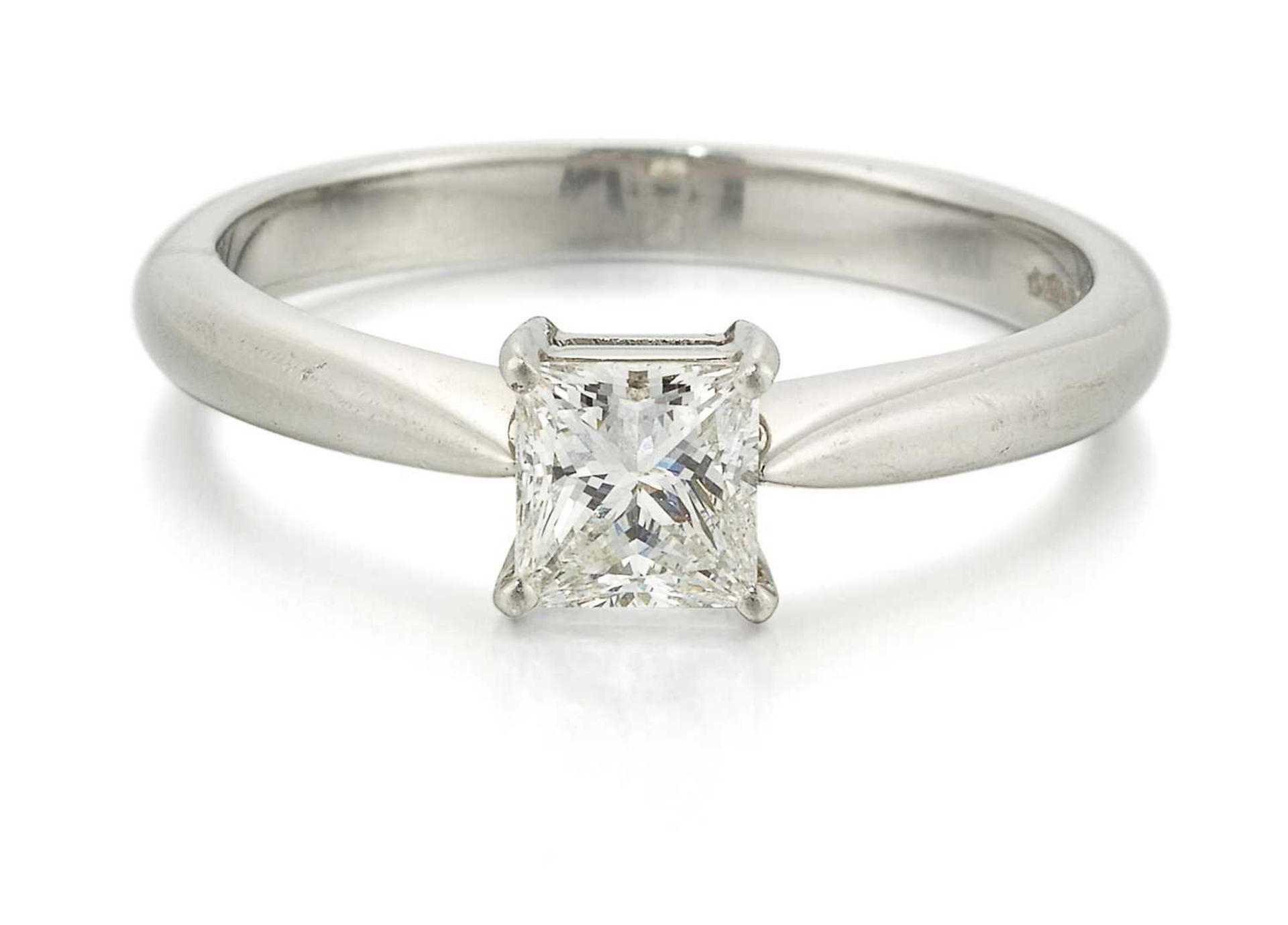 A PLATINUM PRINCESS-CUT SOLITAIRE DIAMOND RING