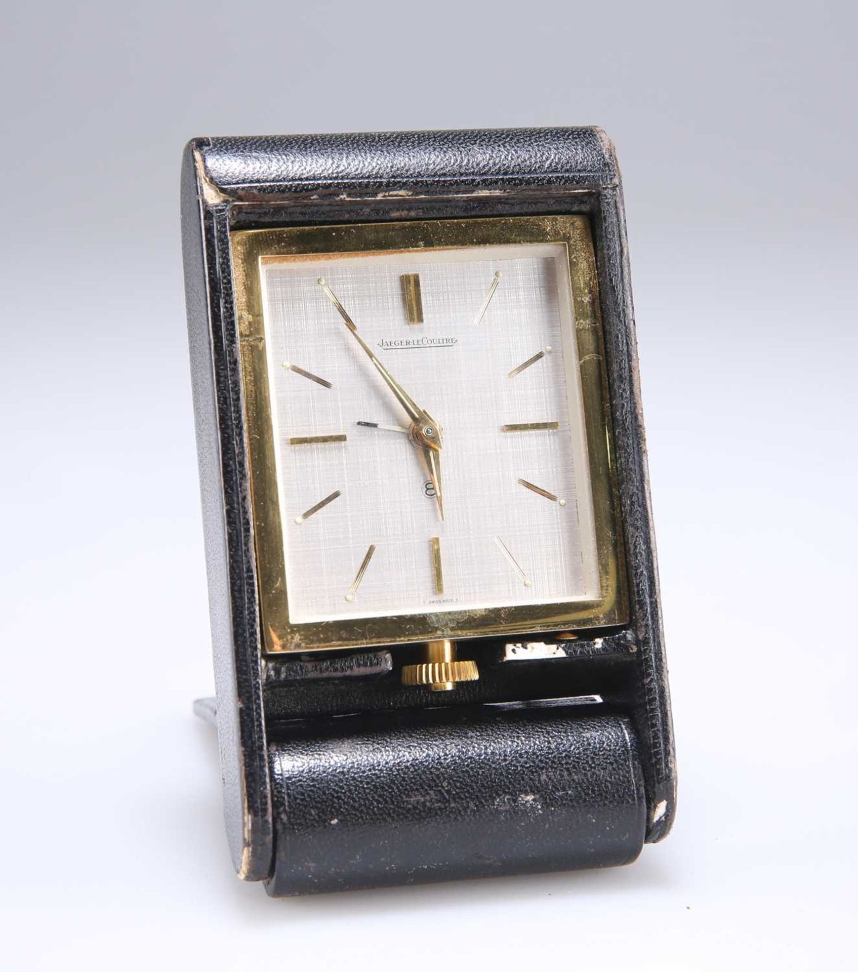 A JAEGER LECOULTRE BRASS 8-DAY TRAVEL ALARM CLOCK
