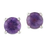 A PAIR OF 18 CARAT WHITE GOLD AMETHYST STUD EARRINGS