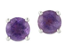 A PAIR OF 18 CARAT WHITE GOLD AMETHYST STUD EARRINGS