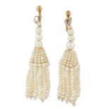 A PAIR OF EARLY TO MID-19TH CENTURY SEED PEARL PENDANT EARRINGS