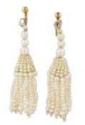 A PAIR OF EARLY TO MID-19TH CENTURY SEED PEARL PENDANT EARRINGS