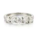 A PLATINUM DIAMOND FIVE STONE RING