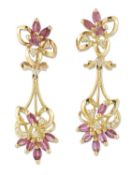 A PAIR OF RUBY AND DIAMOND PENDANT EARRINGS