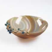 AN AGATE AND ENAMEL BOWL
