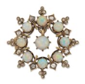 A LATE 19TH CENTURY OPAL AND DIAMOND BROOCH