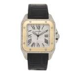 A BI-METAL CARTIER SANTOS 100 STRAP WATCH