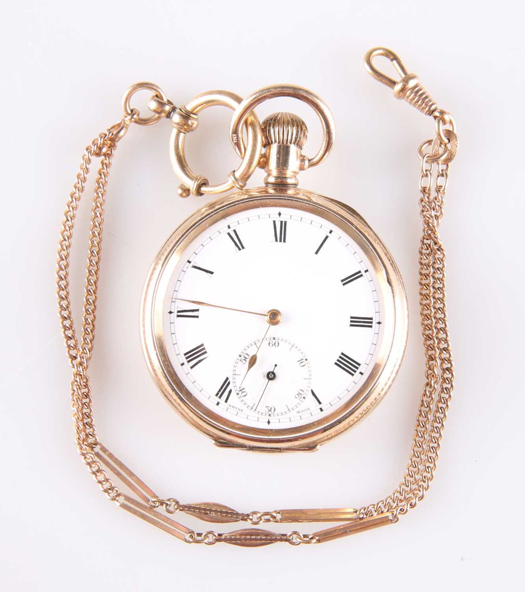 A GOLD FILLED OPEN FACED POCKET WATCH