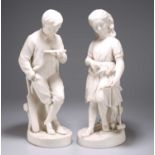 A PAIR OF VICTORIAN COPELAND PARIAN STATUARY FIGURES, "YOUNG ENGLAND" AND "YOUNG ENGLAND'S SISTER"