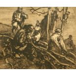 SIR FRANK BRANGWYN RA (1867-1956) CORK STRIPPERS IN CORNWALL