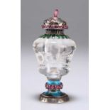 A FINE VIENNESE ROCK CRYSTAL, RUBY AND ENAMEL SCENT BOTTLE, SECOND HALF OF 19TH CENTURY