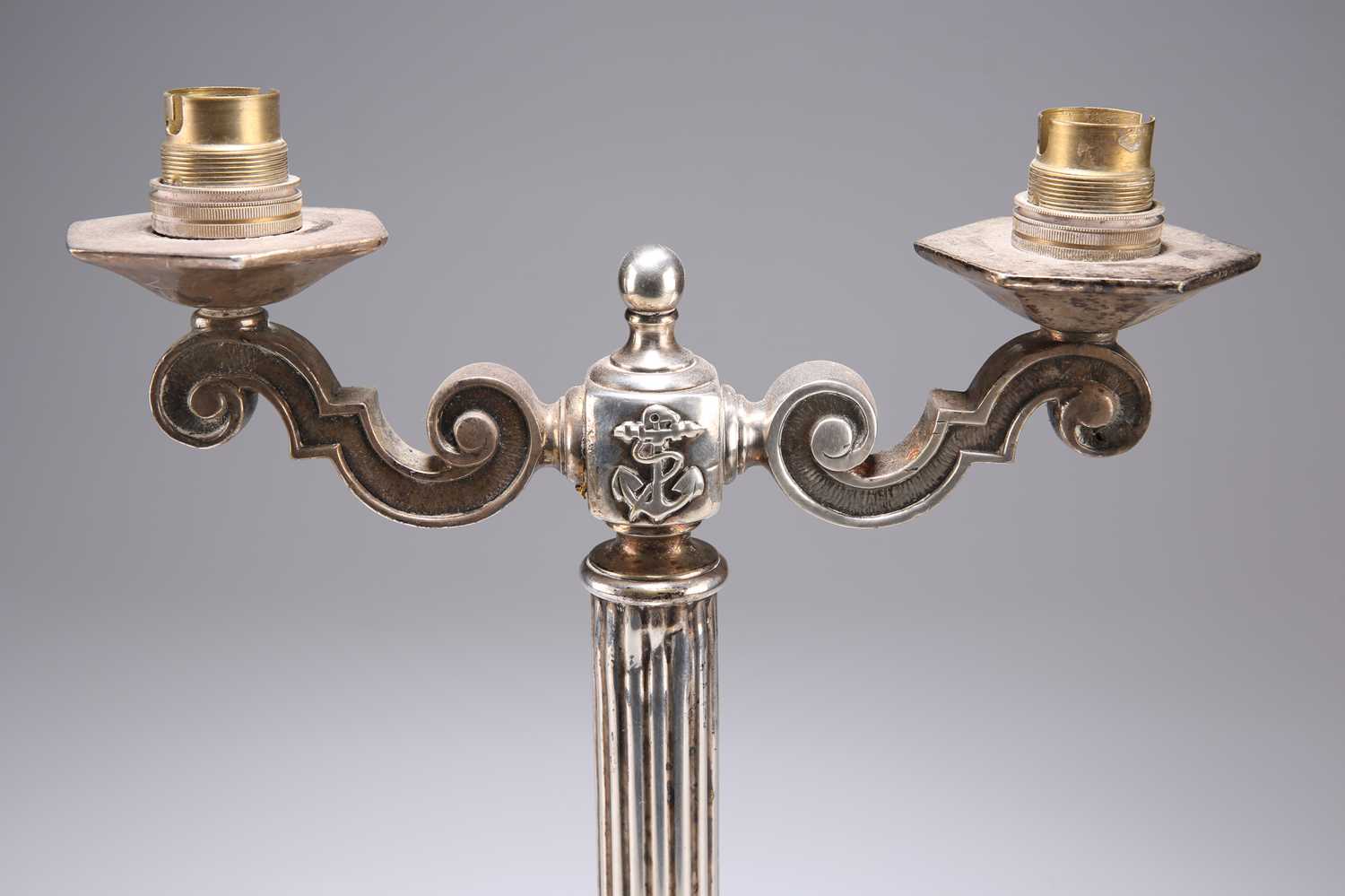 A PAIR OF EARLY 20TH CENTURY SILVER PLATED TABLE LAMPS, POSSIBLY FROM AN OCEAN LINER - Image 2 of 2