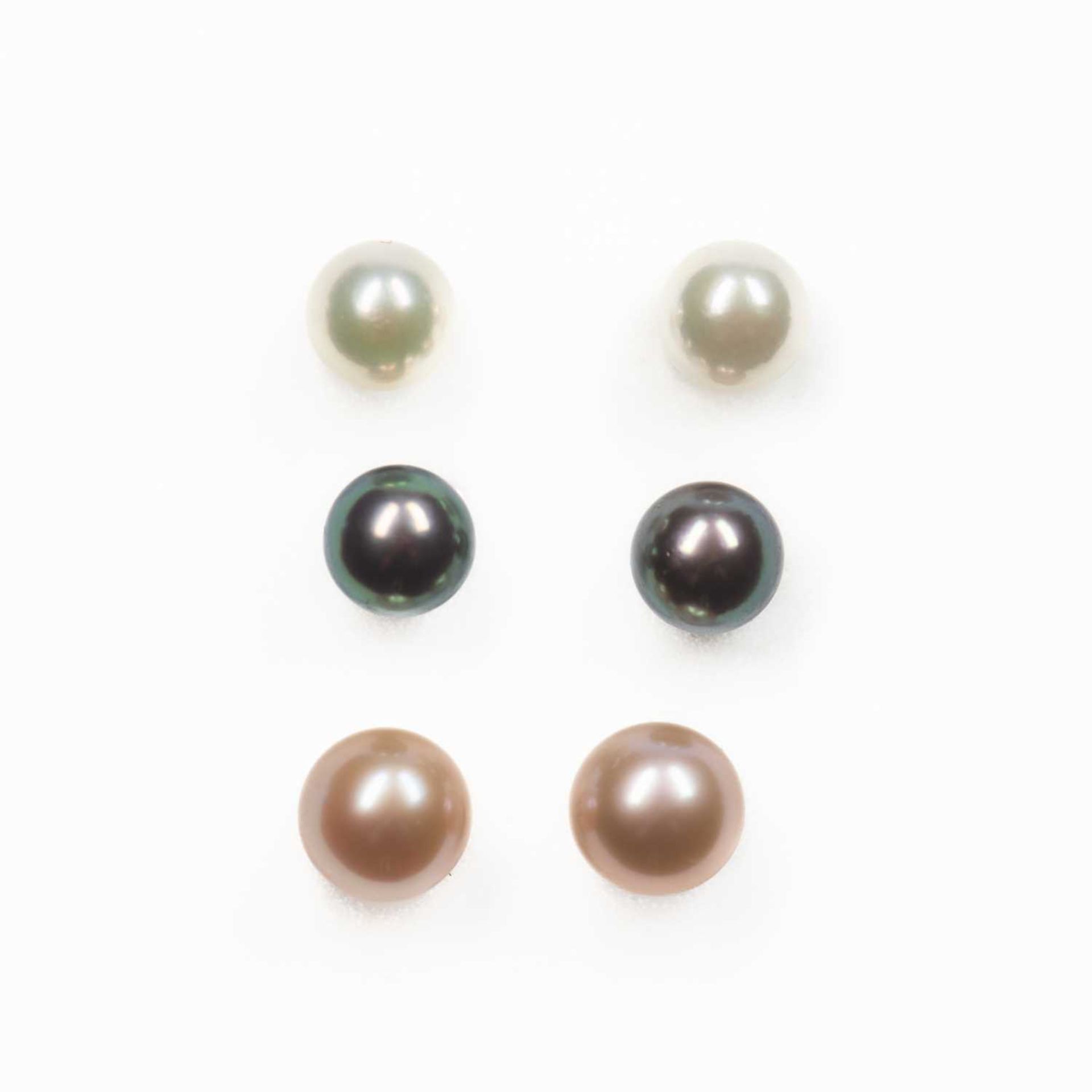 THREE PAIRS OF CULTURED PEARL STUD EARRINGS