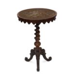 A VICTORIAN ROSEWOOD AND WOOLWORK TRIPOD TABLE