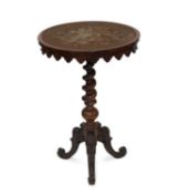 A VICTORIAN ROSEWOOD AND WOOLWORK TRIPOD TABLE