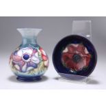 A MOORCROFT 'ANEMONE' PATTERN POTTERY VASE AND BOWL