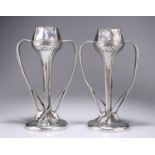 A PAIR OF LIBERTY & CO TUDRIC PEWTER TULIP VASES, DESIGNED BY ARCHIBALD KNOX