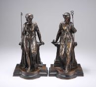 AFTER EUTROPE BOURET (FRENCH, 1833-1906), A PAIR OF BRONZE FIGURES OF AN EGYPTIAN AND GREEK PRIESTES