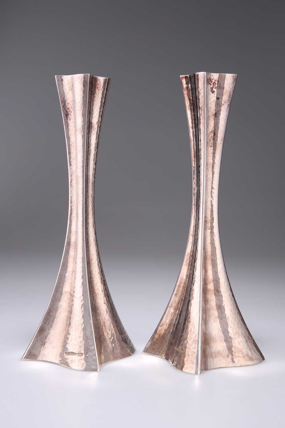 A PAIR OF HAZORFIM SILVER CANDLESTICKS