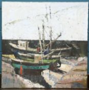 LEA BRIGHT (20TH CENTURY) FISHING BOATS IN A HARBOUR