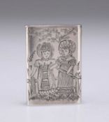 A VICTORIAN SILVER VESTA CASE IN THE STYLE OF KATE GREENAWAY