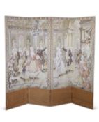 A VICTORIAN FABRIC-COVERED FOUR-PANEL DRESSING SCREEN