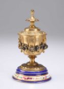 A 19TH CENTURY GILT-METAL AND ENAMEL INKWELL