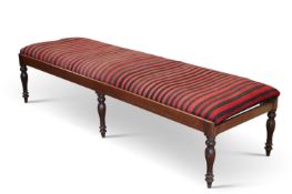 A LARGE MAHOGANY STOOL WITH KILIM COVERED SEAT