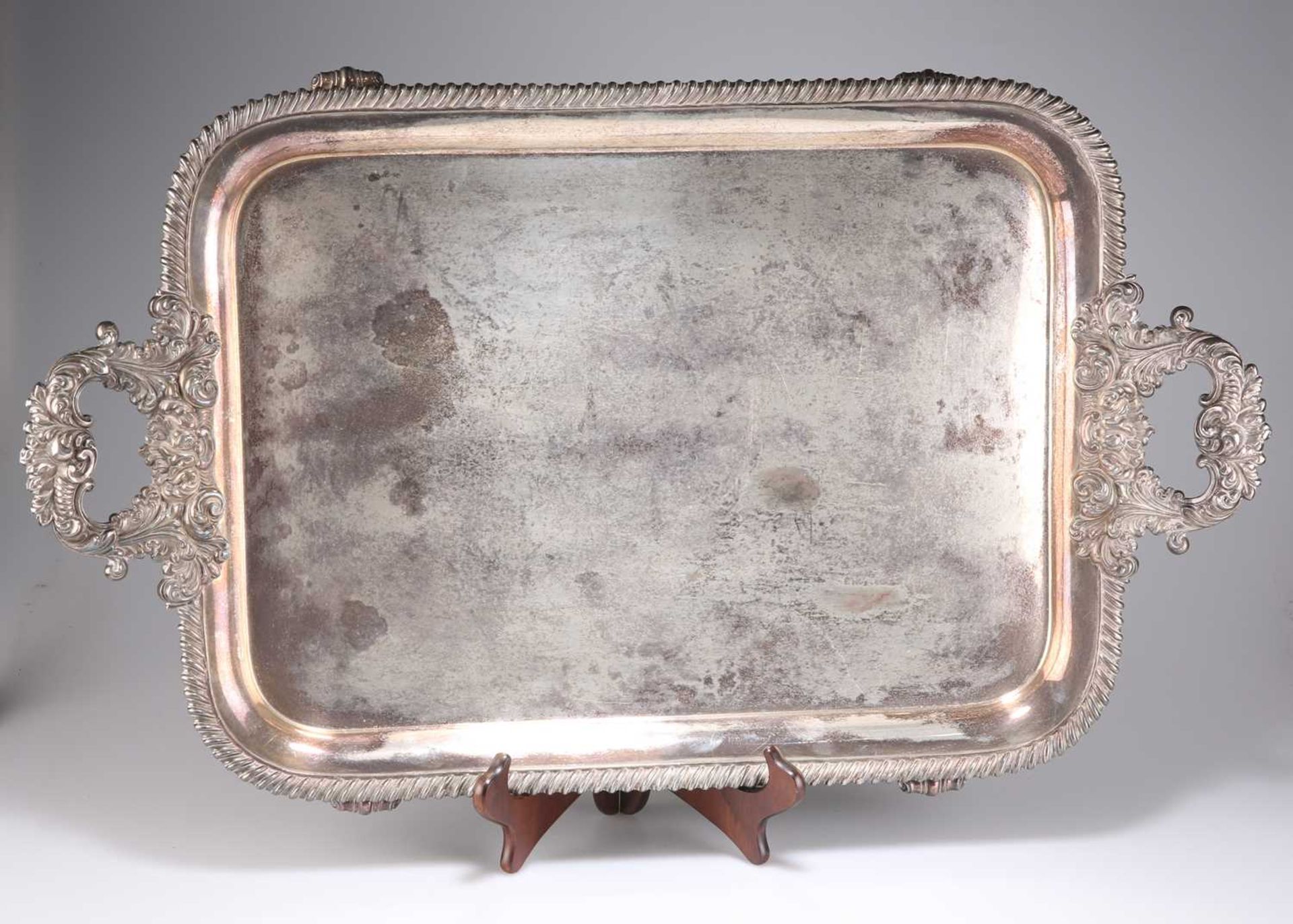 A VICTORIAN LARGE SILVER-PLATED TWO-HANDLED TRAY - Image 2 of 2