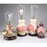 FOUR MOORCROFT POTTERY TABLE LAMPS