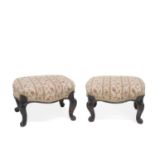 A PAIR OF VICTORIAN SIMULATED ROSEWOOD AND UPHOLSTERED FOOTSTOOLS, CIRCA 1870