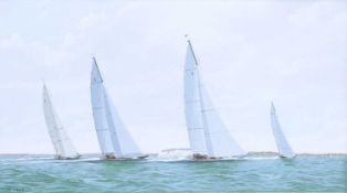 RON CHARLES MITCHELL (B. 1960) RACING OFF COWES, THE VALSHEDA, RAINBOW AND LIONHEART 2012