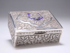 AN INDIAN SILVER AND ENAMEL CIGARETTE BOX