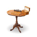 A VICTORIAN INLAID WALNUT CHESS-TOP TRIPOD TABLE