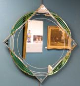 AN ART DECO GREEN AND CLEAR GLASS MIRROR