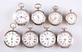 EIGHT VARIOUS SILVER FOB WATCHES