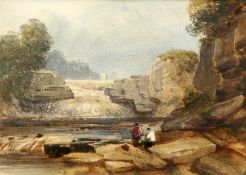 DAVID COX, JR. (1809-1885) ANGLERS AT A WATERFALL