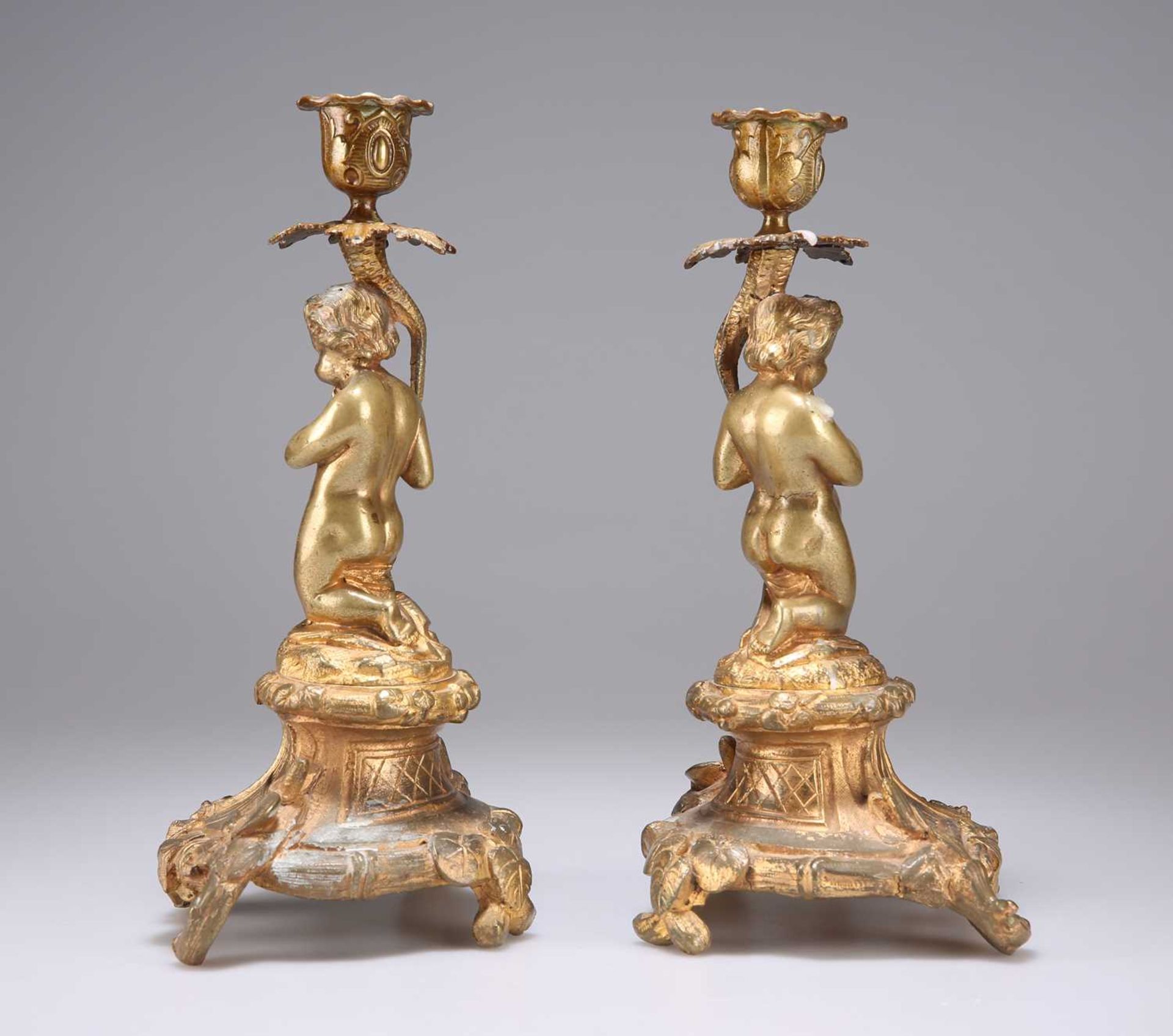 A PAIR OF 19TH CENTURY GILT-BRONZE CANDLESTICKS - Image 2 of 2
