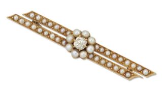 A LATE VICTORIAN DIAMOND AND SEED PEARL BAR BROOCH