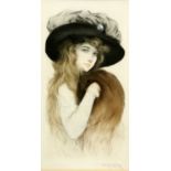 MAURICE MILLIÈRE (1871-1946) GIRL WITH A BOA AND BLACK HAT