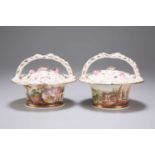 A PAIR OF ENGLISH POT POURRI BASKETS AND COVERS, OF ROCKINGHAM TYPE