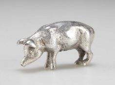 A CAST SILVER MODEL OF A PIG