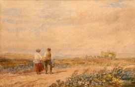 DAVID COX, JR. (1809-1885) A COUPLE WALKING WITH A HAY-WAGON IN DISTANCE
