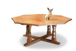 ROBERT THOMPSON OF KILBURN, A MOUSEMAN OAK BESPOKE OCTAGONAL DINING TABLE, OF HUGE PROPORTIONS