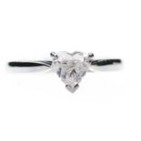 AN 18 CARAT WHITE GOLD SOLITAIRE HEART-CUT DIAMOND RING