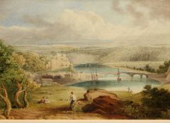 ANTHONY VANDYKE COPLEY FIELDING (1787-1855) LANDSCAPE WITH RIVER, BRIDGE AND CASTLE