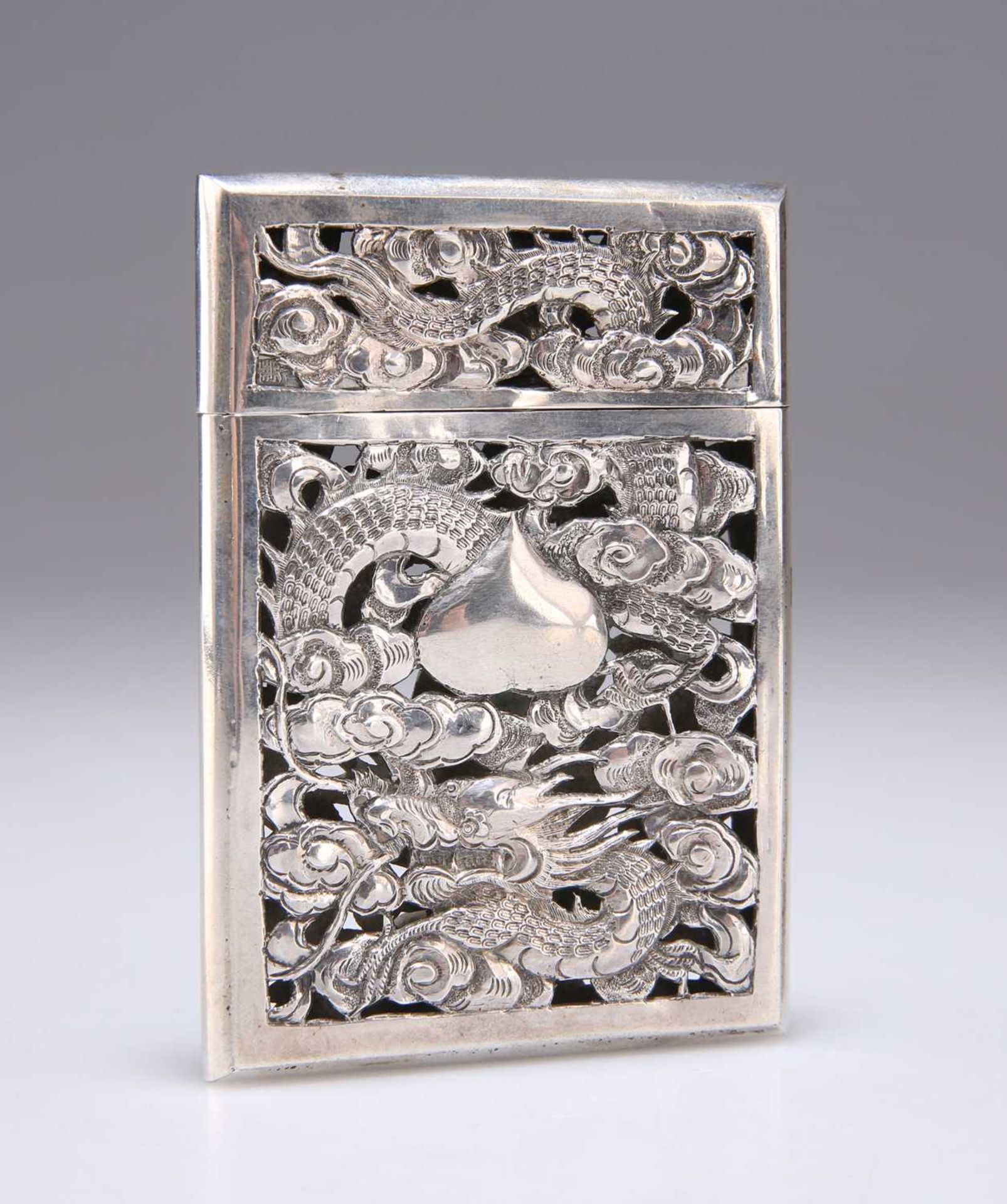 A CHINESE PIERCED SILVER CARD CASE