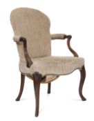 A FRENCH HEPPLEWHITE MAHOGANY OPEN ARMCHAIR, 18TH CENTURY