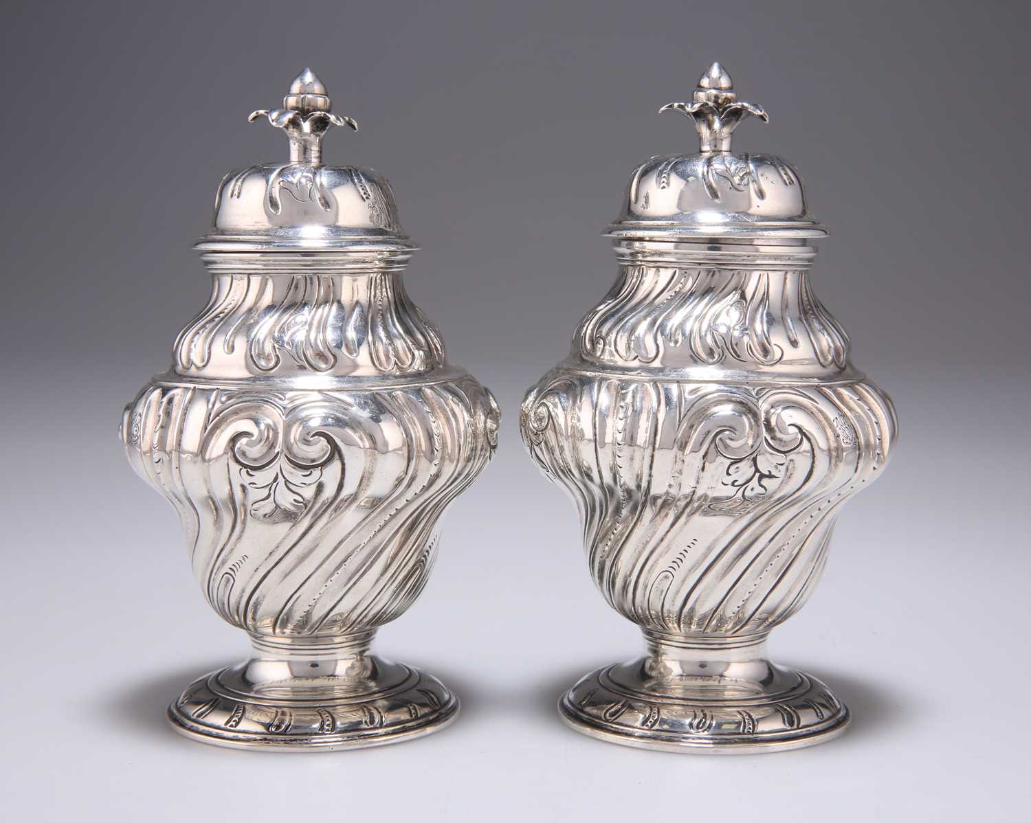 A PAIR OF GEORGE II SILVER CADDIES