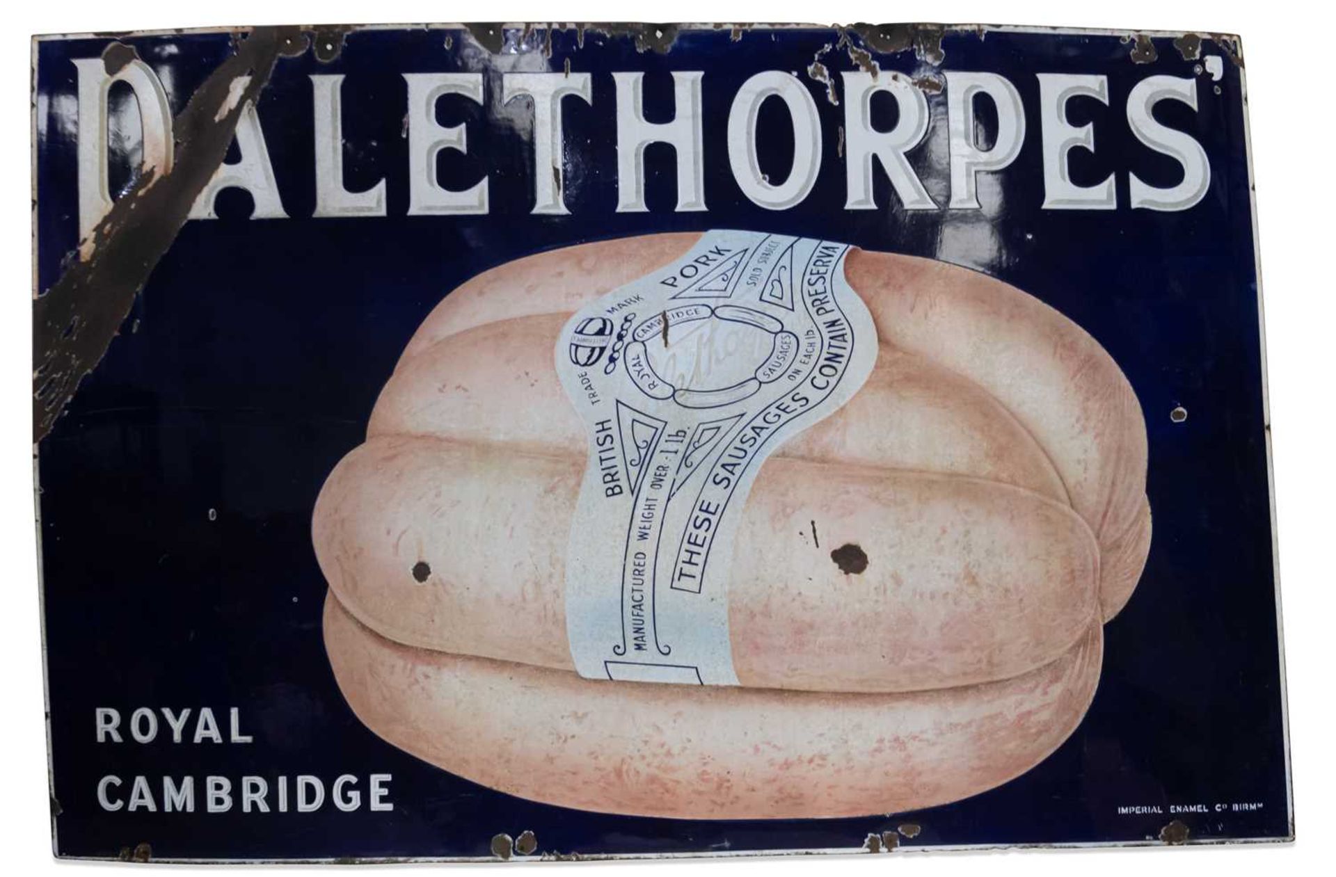 A LARGE ENAMEL SIGN, PALETHORPES' ROYAL CAMBRIDGE SAUSAGES, BY IMPERIAL ENAMEL COMPANY